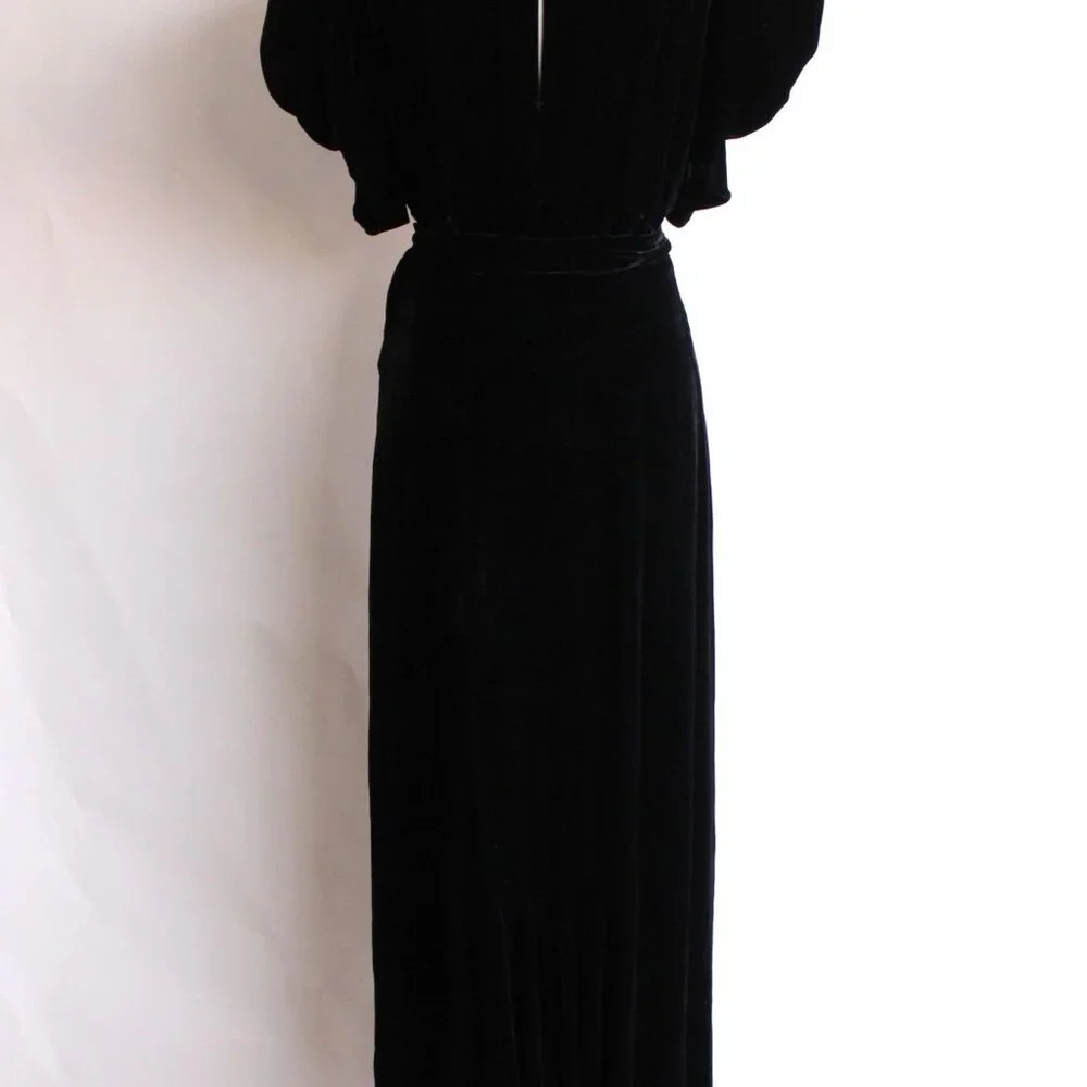 Vintage 1930s Dress, Kiviette Black Silk Velvet Rare Full Length Gown, Couture - Picture 10 of 13